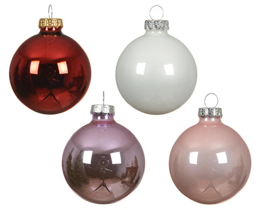 Box 20 Palle Di Natale Vetro Lilac Red 6 Cm