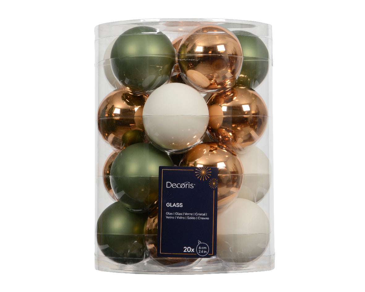 Box 20 Palla Natale Vetro D 6 Cm Wool White Green