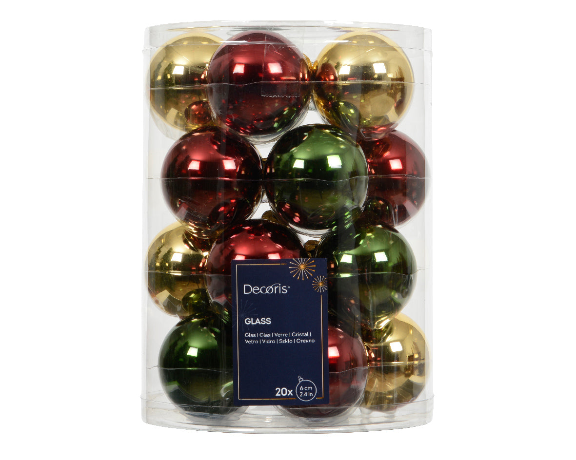 Box 20 Palla Natale Vetro D 6 Cm Pine Green Color Gold