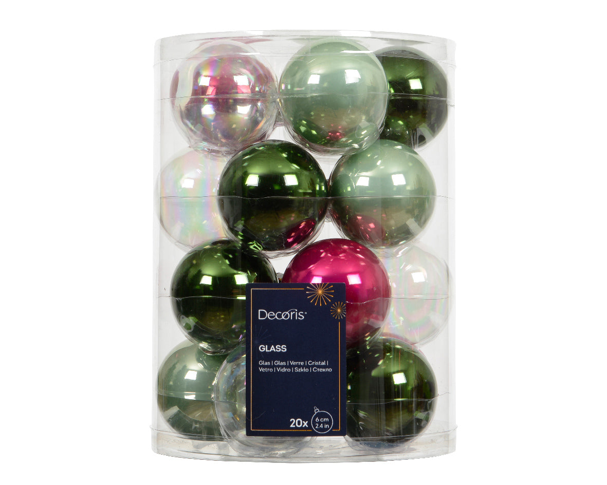 Box 20 Palla Natale Vetro Rosa Verde Bianco