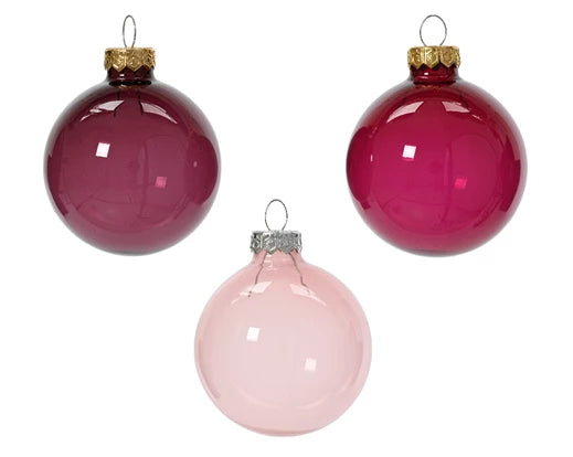 Box 15 Palle Di Natale Vetro Trasparente Pink 6 Cm