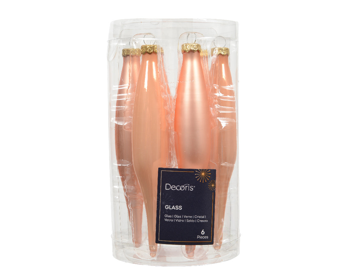 Box 6 Ghiaccioli Vetro D 3x15 Cm Peach Pearl