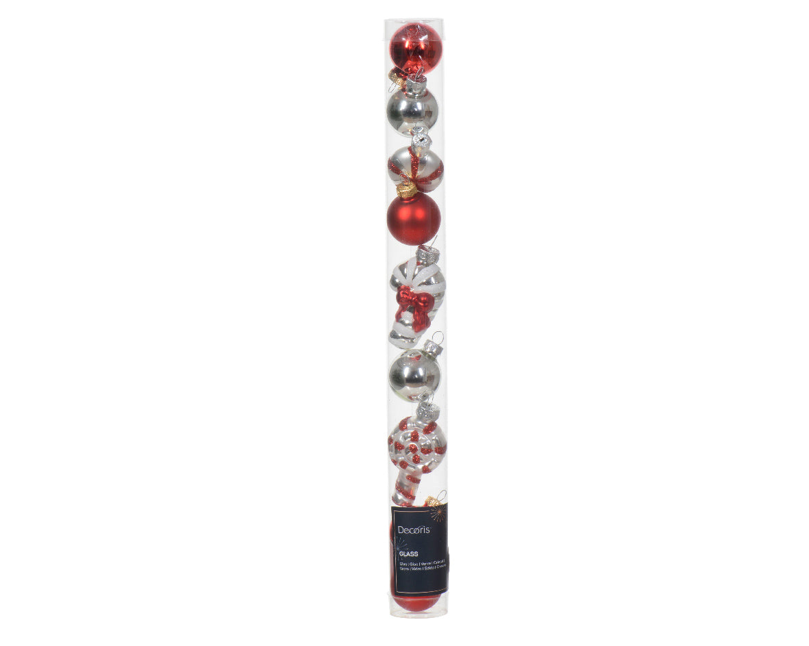 Box 9 Figure Di Natale Vetro White Red 6 Cm