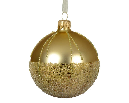 Palla Di Natale Vetro Gold Decoro Linee Scintillanti 8 Cm