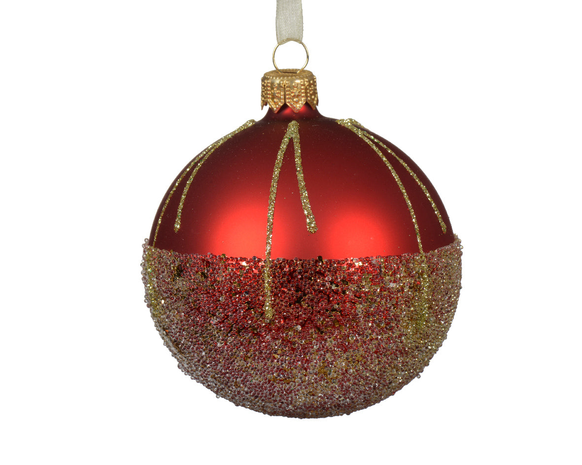 Palla Natale Rossa Vetro D 8 Cm Oro