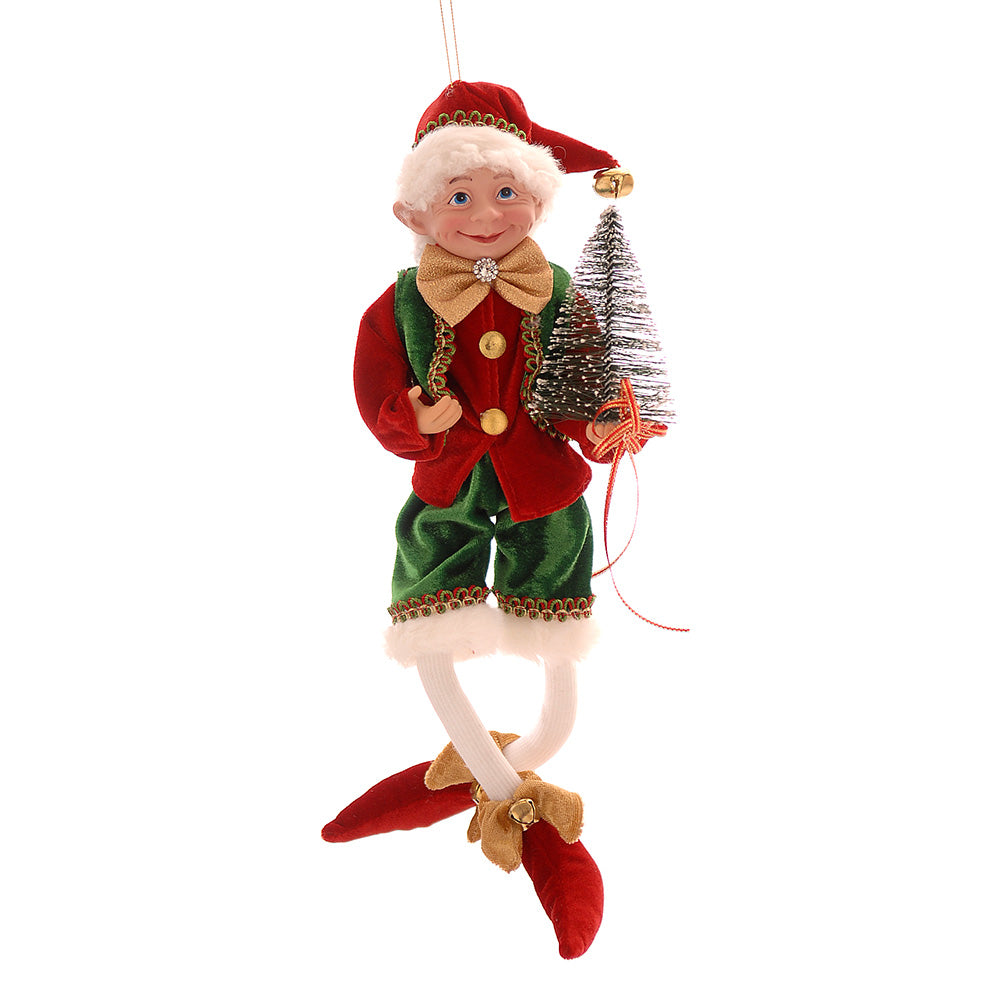 Elfo Con Albero Rosso Verde Oro 40,5cm