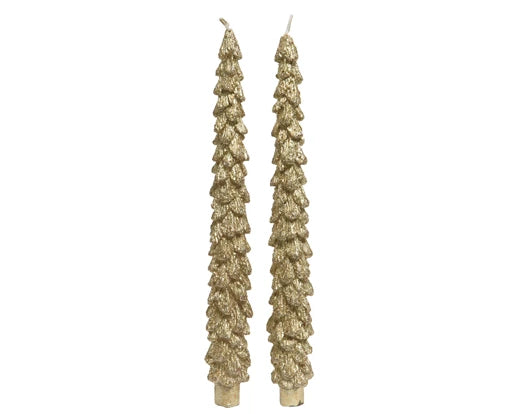 Box 2 Candele Gold Decoro Albero 26 Cm