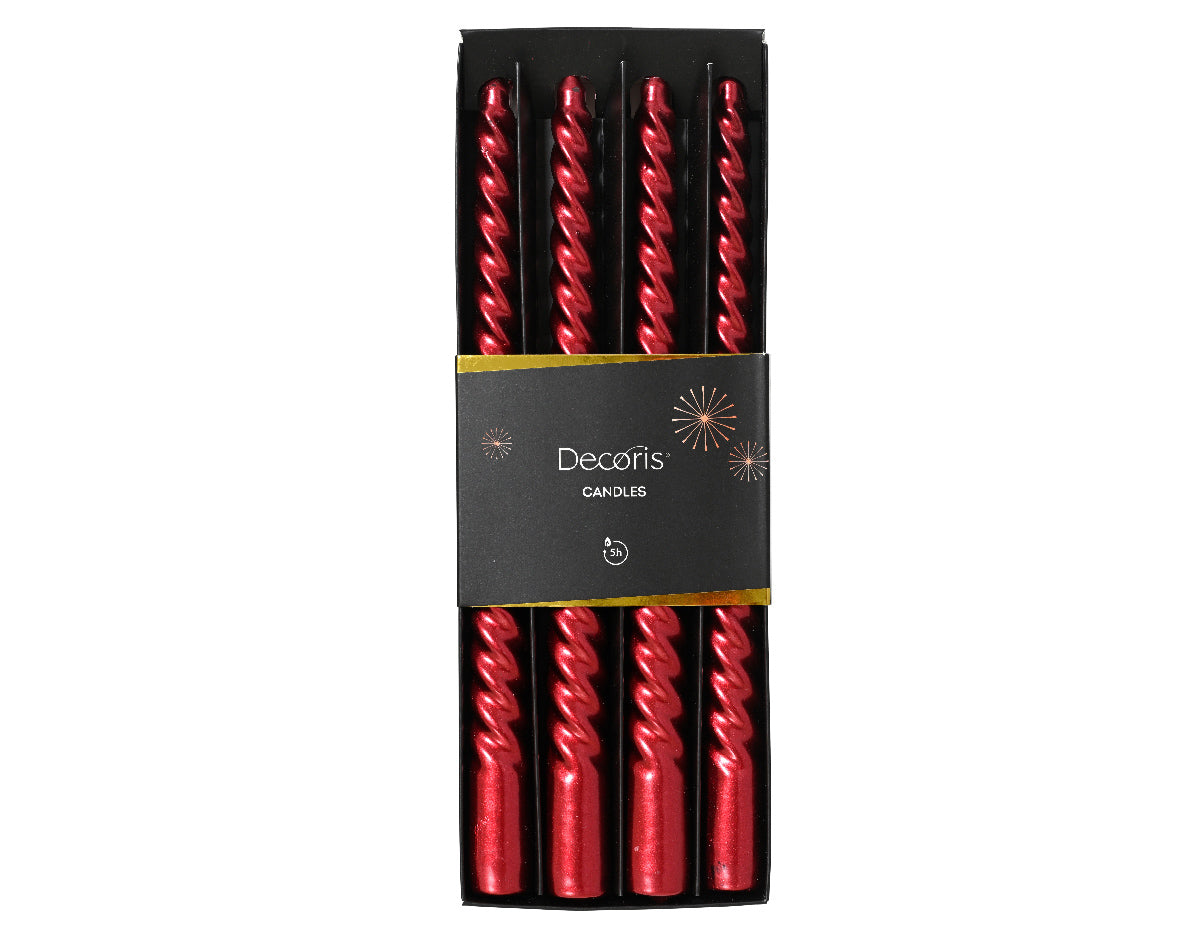 Set 4 Candele Finitura Metallica Rossa D 2,2x25 Cm