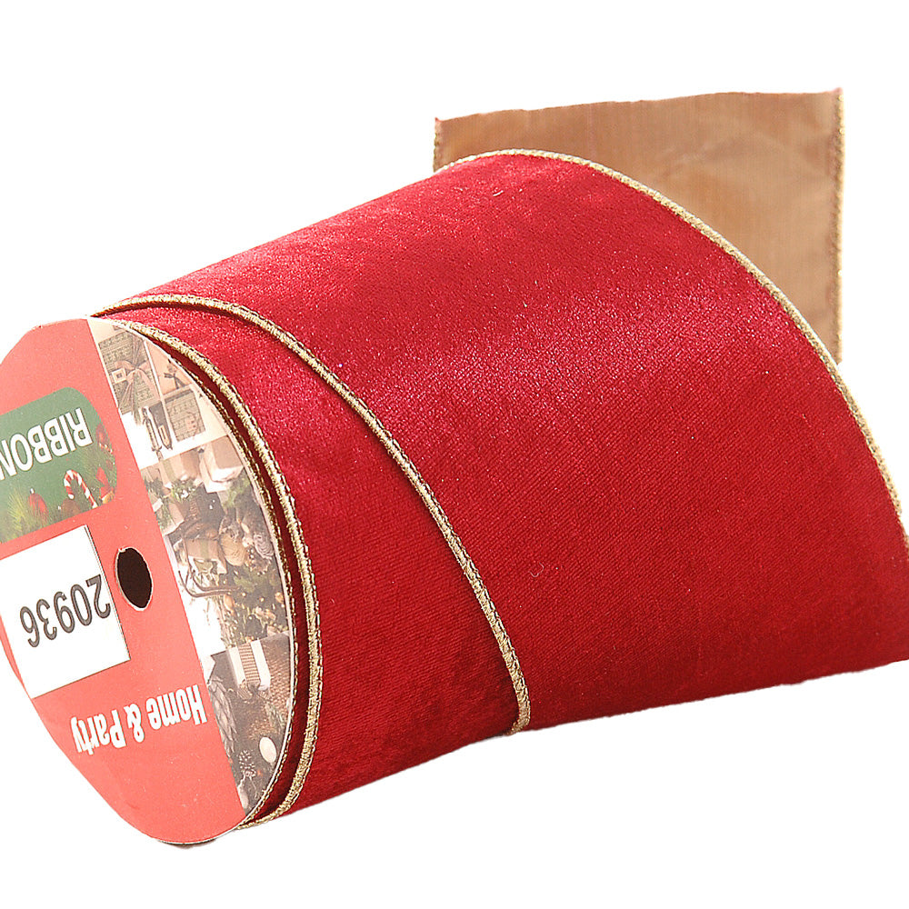Nastro Rosso Con Bordi In Filo Metallico 9mx10cm