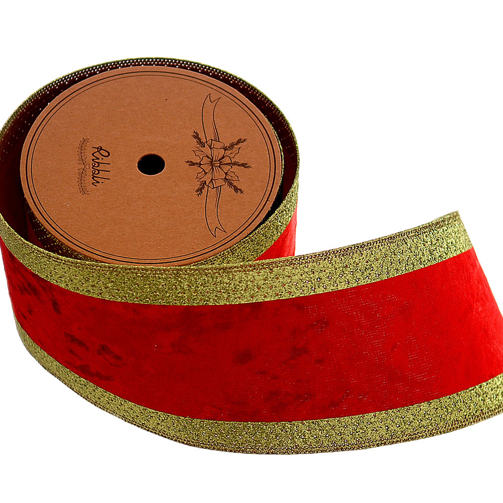 Nastro In Velluto Laminato A Doppio Strato Rosso E Verde 10cmx9m