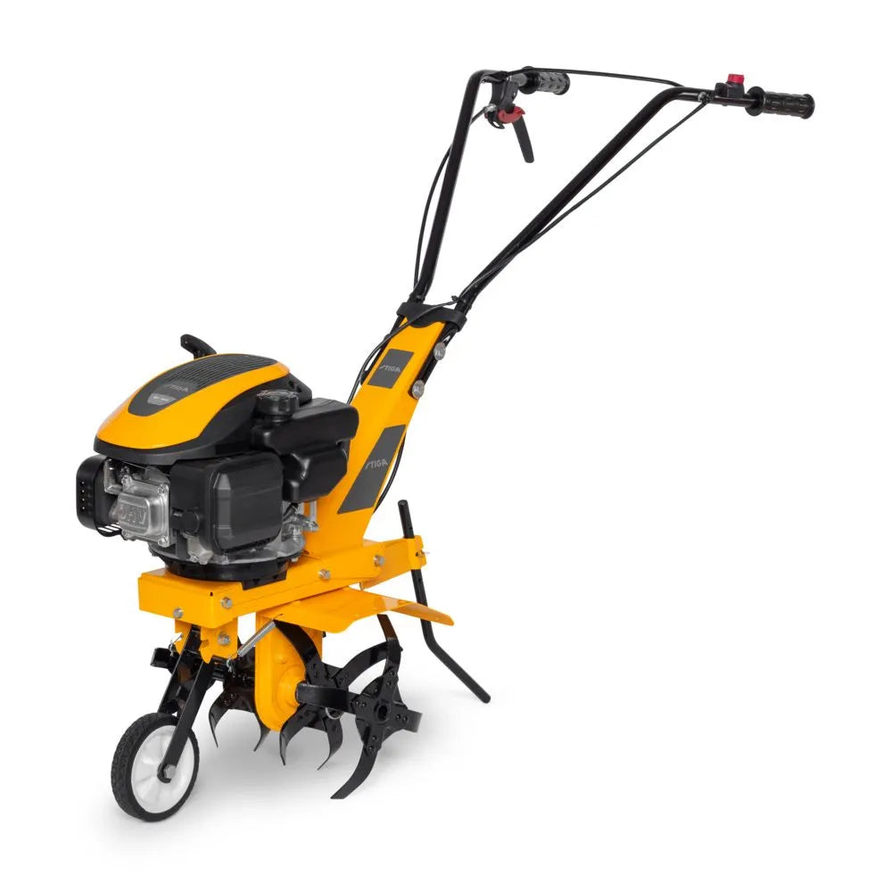 Stiga, Motozappa A Scoppio Src 36 V con motore a benzina e scocca gialla, manubrio ergonomico nero e frese metalliche per la lavorazione del terreno - DeMatteis.it