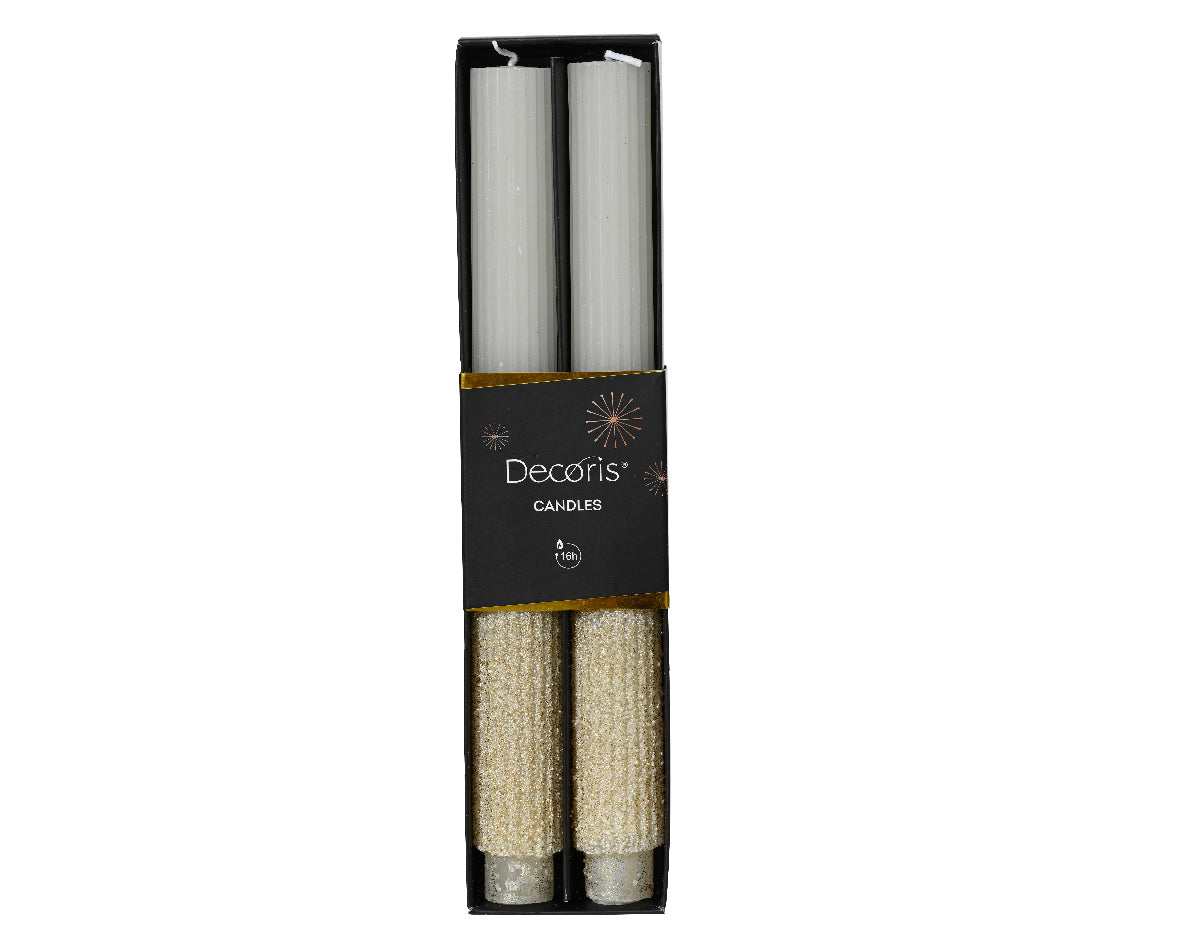 Set 2 Candele Wool White Decoro Oro D 2,8x26,5 Cm