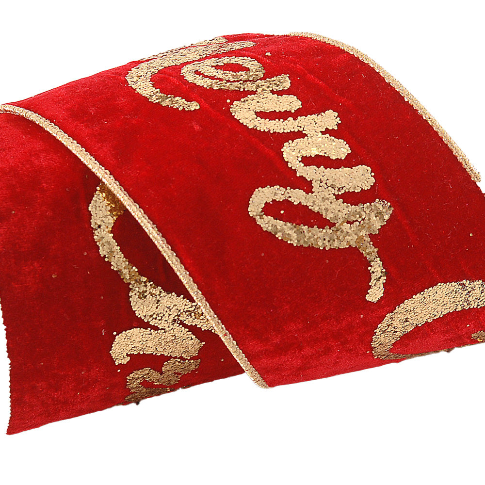 Nastro Velluto Rosso Oro Merry Christmas 4,6mx10cm