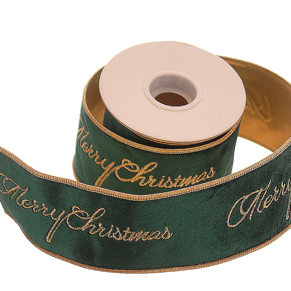 Nastro In Vlluto Verde Oro Merry Christmas 4.6mx6cm