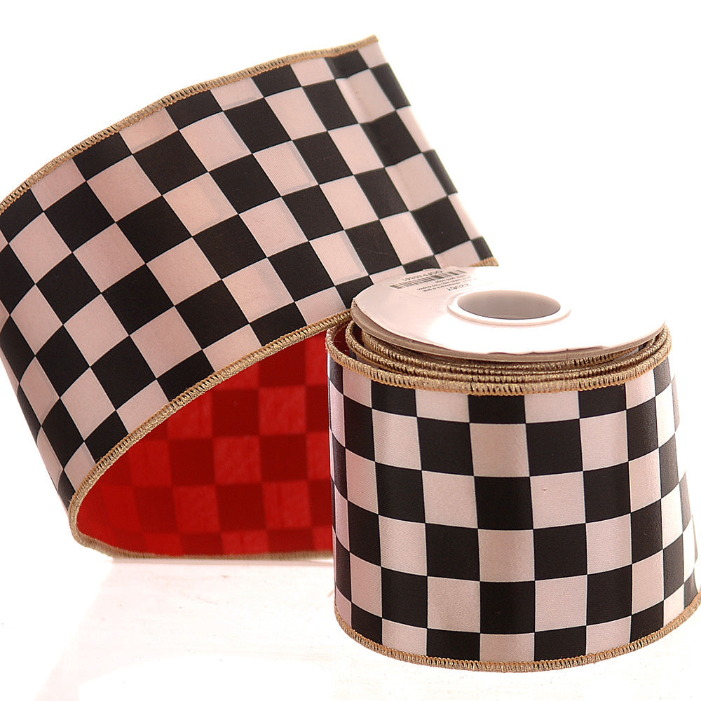 Nastro Scacchi Bianco E Nero Con Retro Rosso 4.6mx10cm