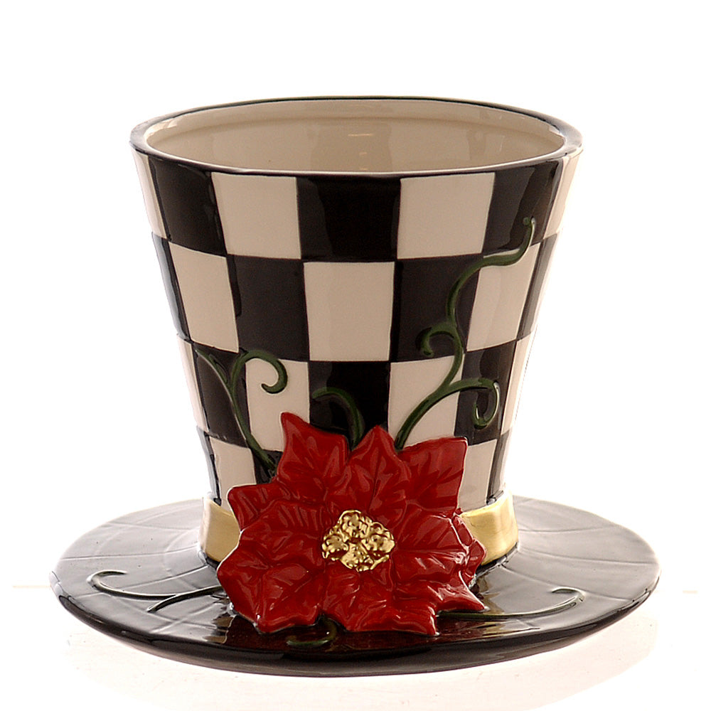 Contenitore Ceramica A Forma Di Cappello Con Fiore 23,5 Cm