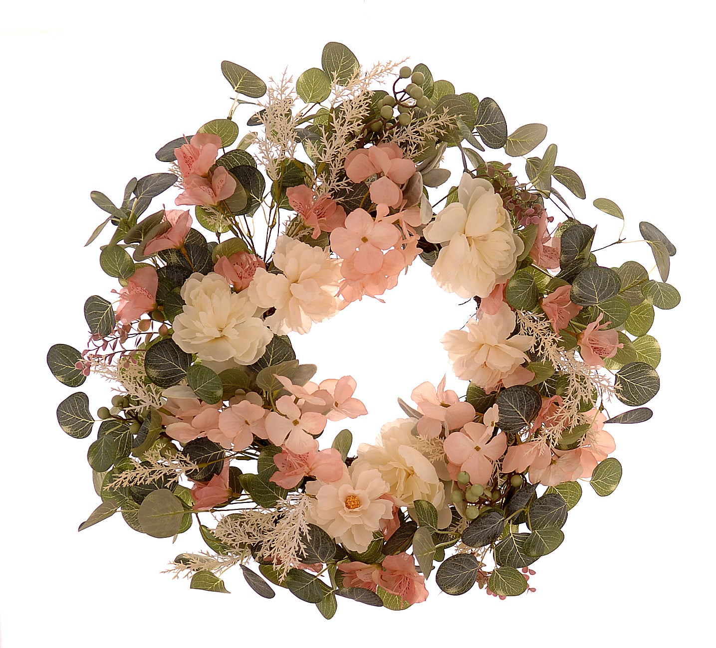 Corona Fiori Rosa E Beige 56 Cm