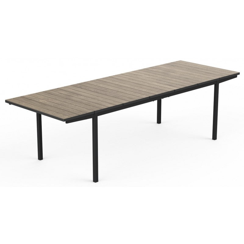 Keter, Tavolo Porto Nova 200-280 cm effetto legno allungabile con piano a doghe in finitura grigia e struttura nera in metallo per giardino - DeMatteis.it