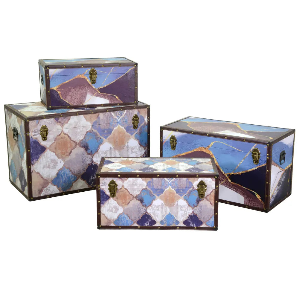 Baule Ecopelle Blu Marocco 80x40x50 Cm