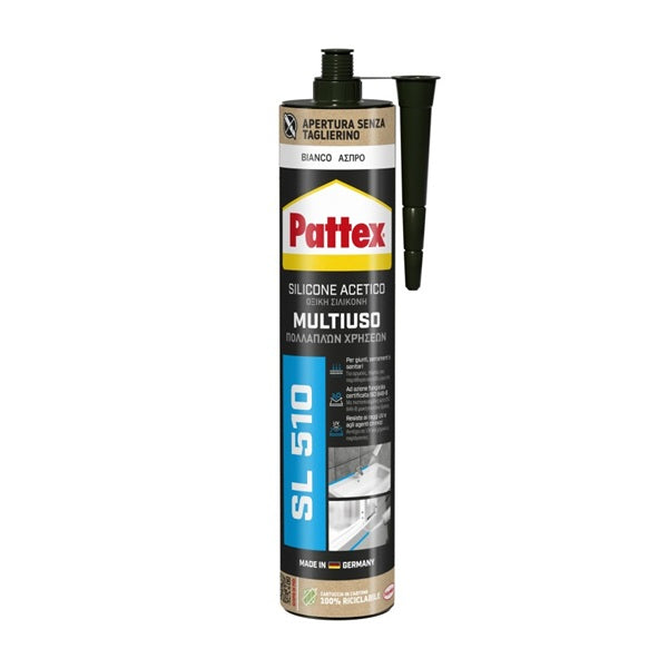 Henkel, Silicone acetico multiuso SL 510 in cartuccia da 280 ml per sigillature sanitari e superfici lisce, colore bianco - DeMatteis.it