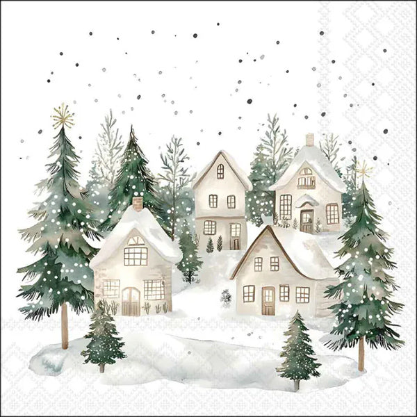 Set 20 Tovaglioli 33x33 Cm Snowy Houses