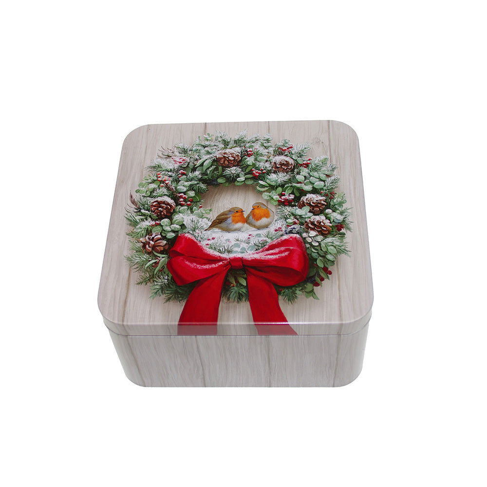 Scatola Di Latta Ghirlanda Con Uccellini 15x15cm