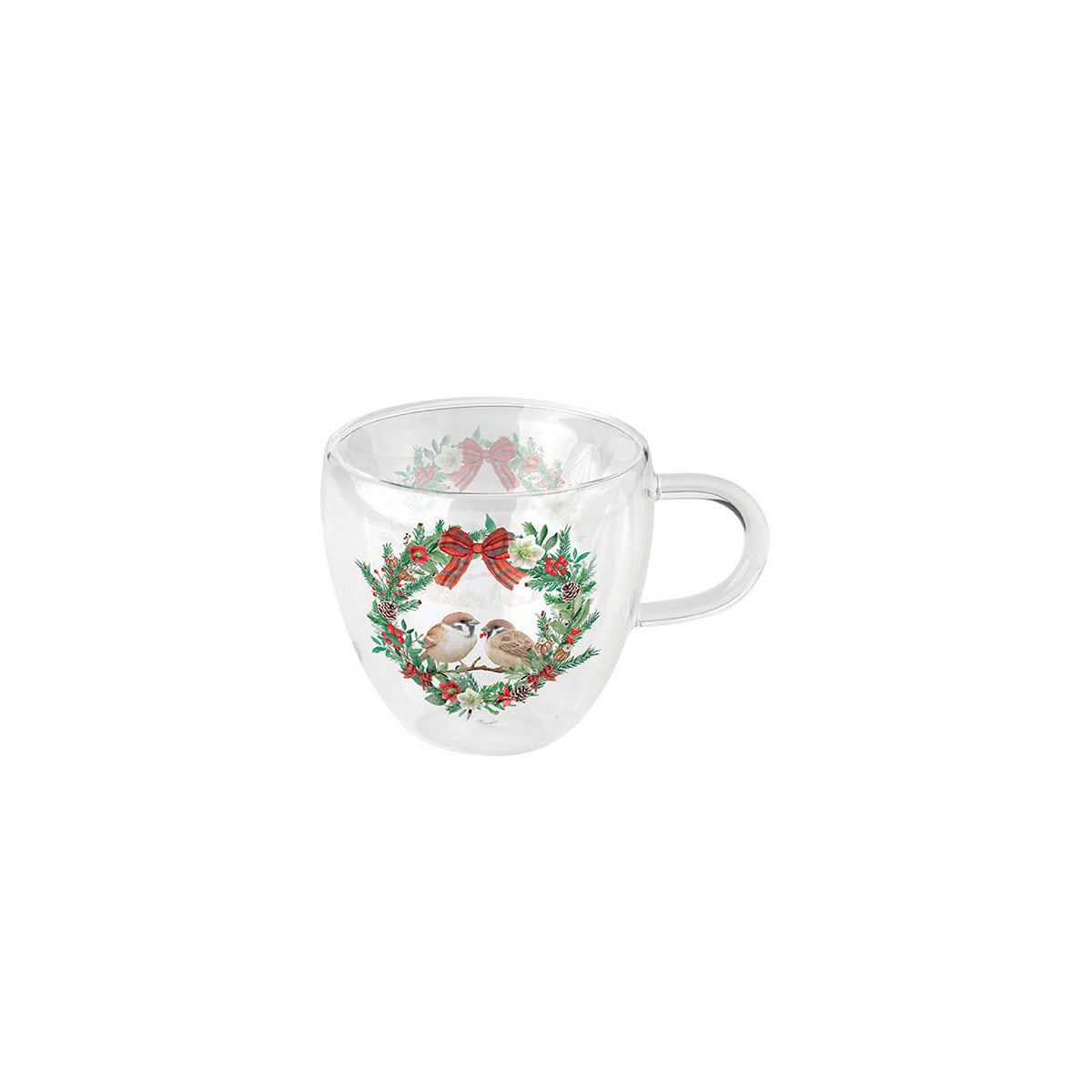 Mug Vetro 0,2 L Sparrows In Wreath