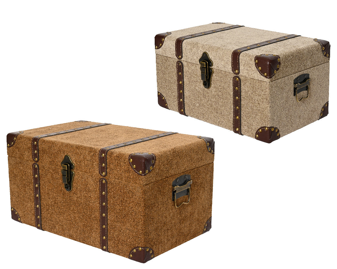 Baule Stoffa Finiture Pelle Marrone S