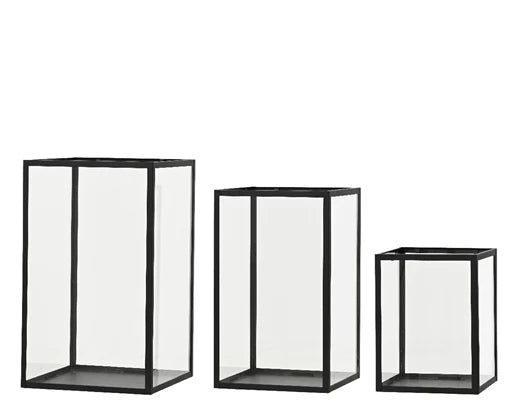Lanterna Ferro Black Vetro 24x24x40 Cm 1 Pz