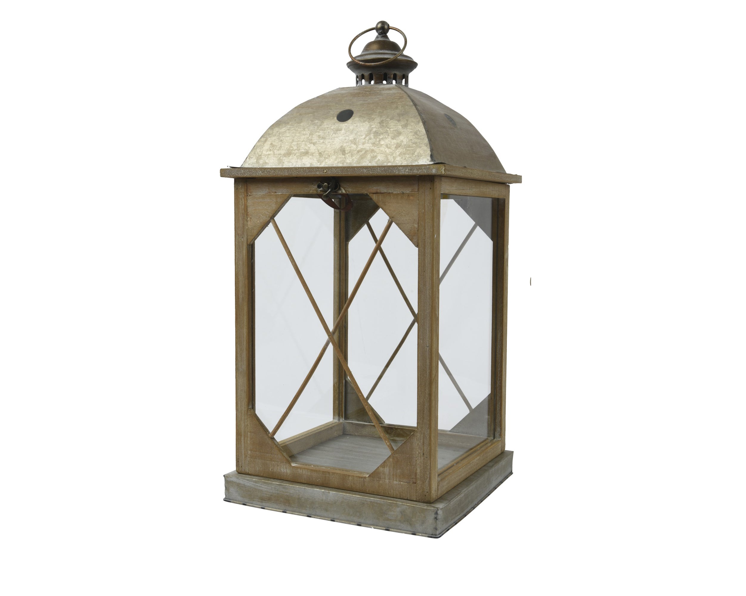 Lanterna Legno Abete Decoro Oro 27x27x56 Cm 1PZ