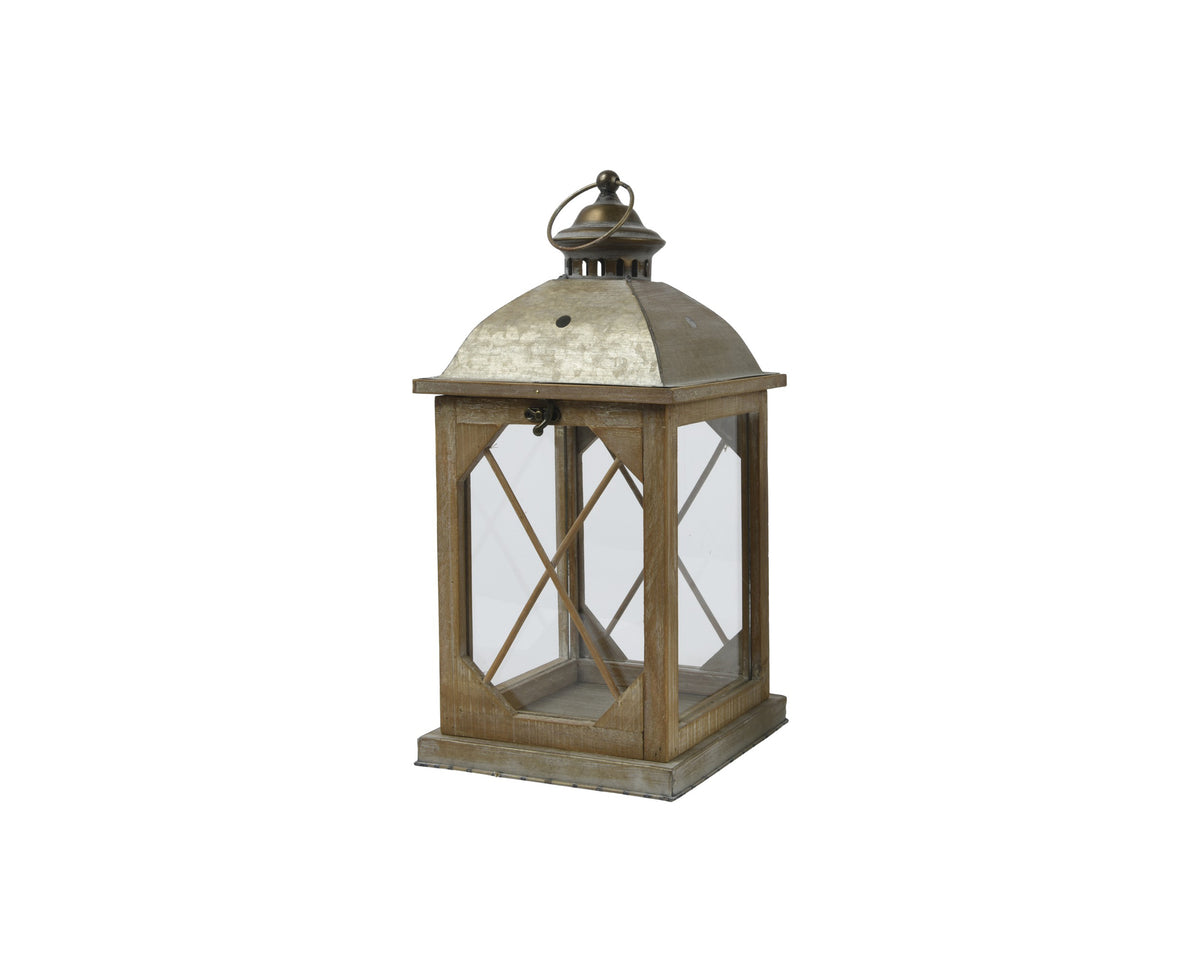 Lanterna Legno Abete Decoro Oro 20x20x42 Cm 1PZ