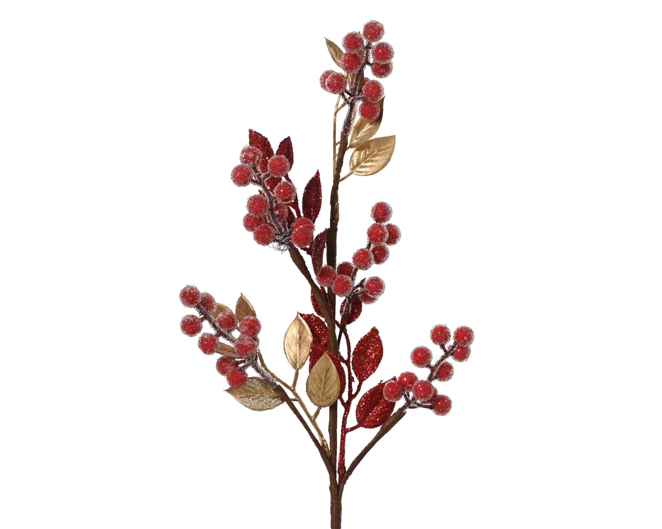 Ramo Bacche Rosse Foglie Oro 20x60 Cm