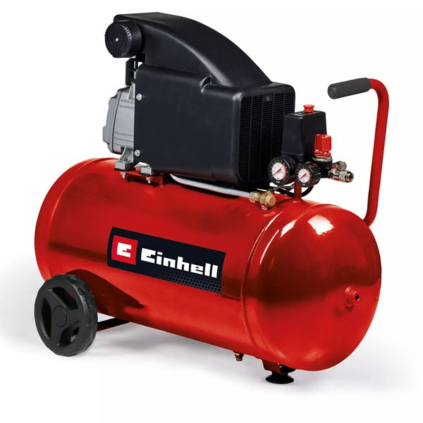 Compressore Einhell TC-AC 270/50/8 rosso e nero con serbatoio da 50 litri, doppio manometro, riduttore di pressione, ruote gommate e maniglia di trasporto | DeMatteis.it