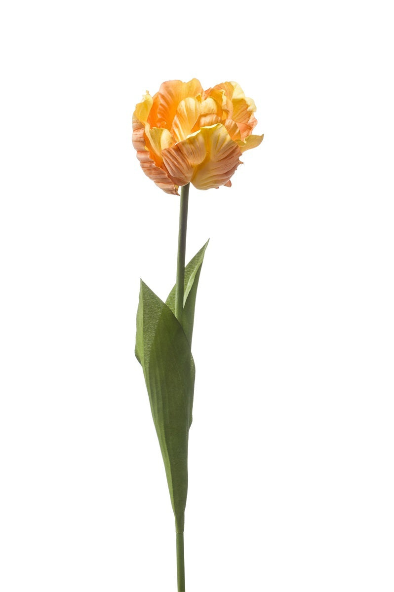 Emerald Eternal Green, Tulipano Aperto Rosa Pesca 66 cm fiore artificiale con petali sfumati arancio-pesca a doppio strato, stelo verde e foglie realistiche per decorazione casa - DeMatteis.it