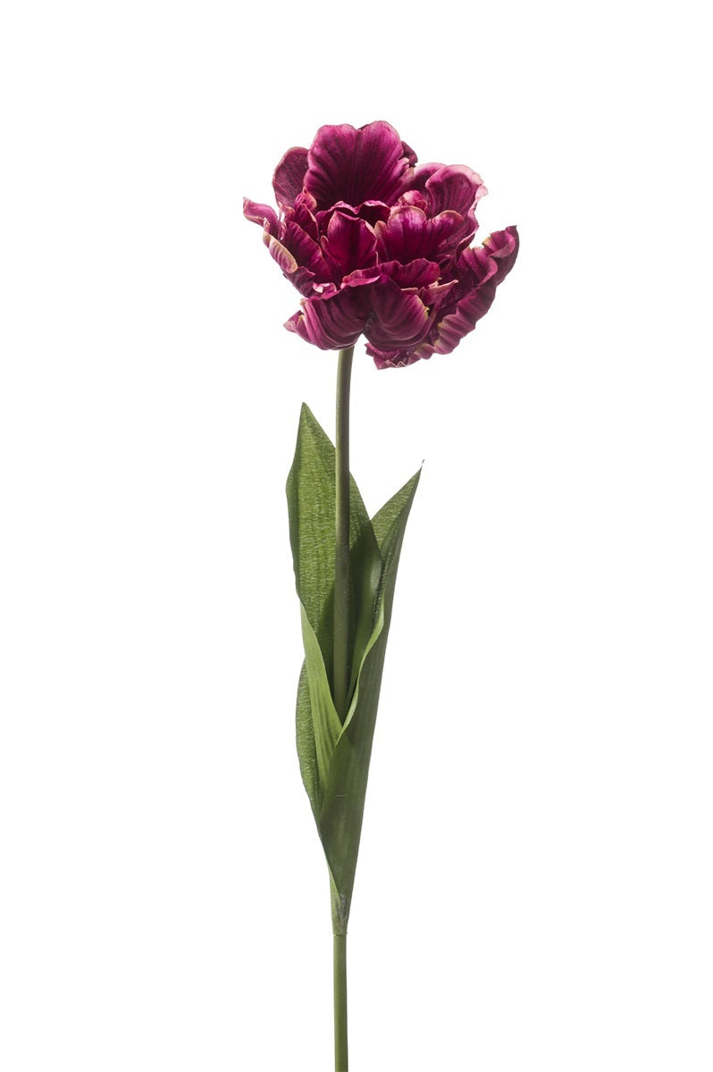 Emerald Eternal Green, Tulipano aperto viola 66 cm artificiale con petali multipli sfumati e stelo verde realistico per decorazione casa - DeMatteis.it