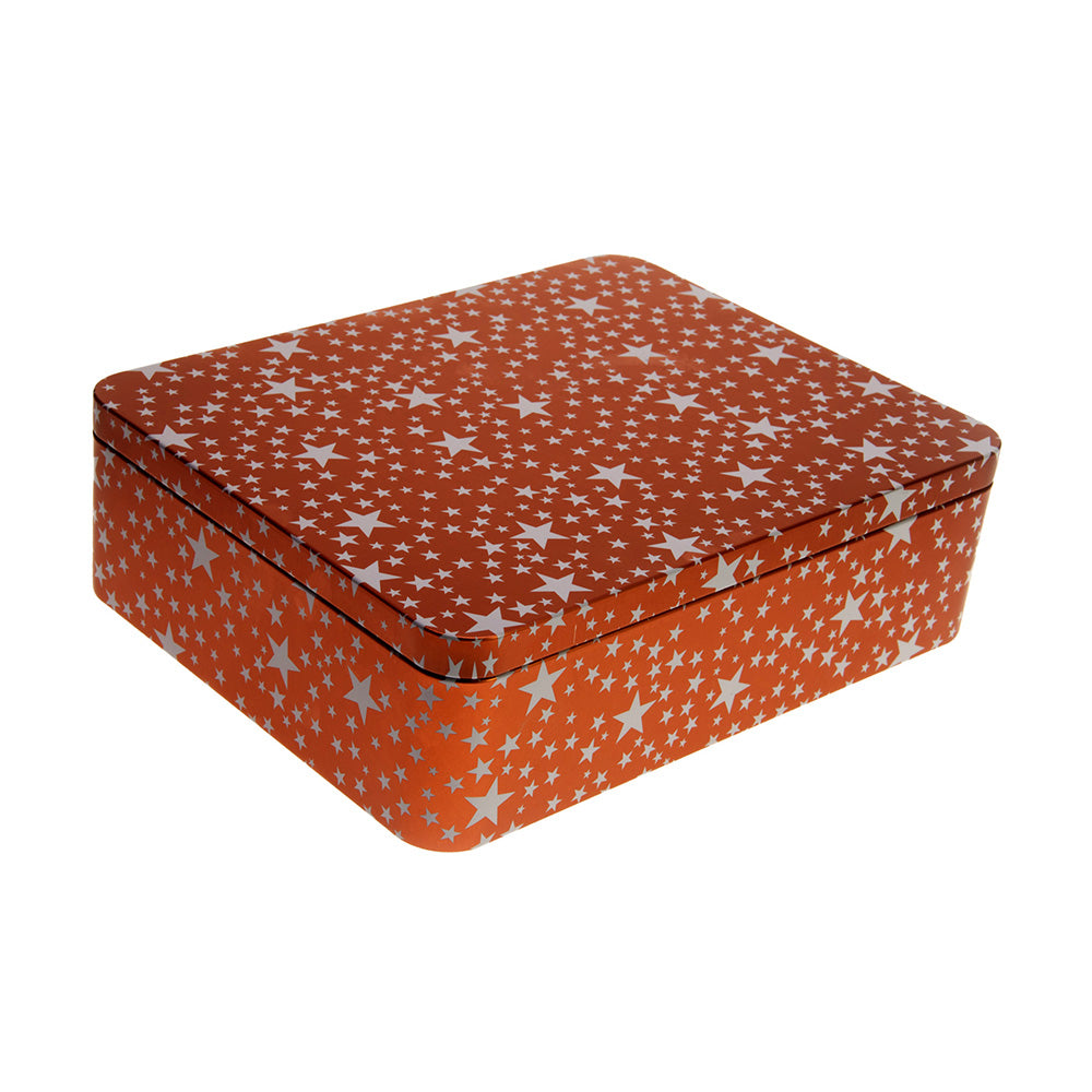 Scatola Di Latta Con Stelle Rossa 26x20,2cm