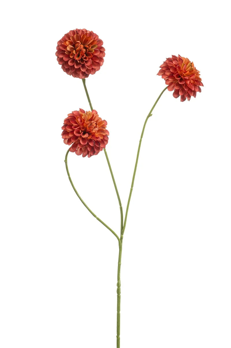 Dalia Pompom Arancio Mini 3 Fiori Su Stelo 68 Cm
