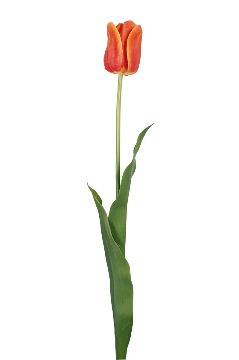 Emerald Eternal Green, Tulipano francese arancio rosso 66 cm fiore artificiale con petali sfumati e stelo verde realistico per decorazione casa - DeMatteis.it