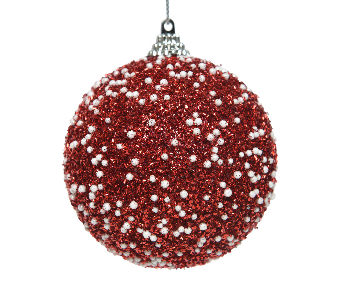 Palla Di Natale Red Con Glitter Bianchi 8 cm ornamento natalizio per albero di Natale - DeMatteis.it