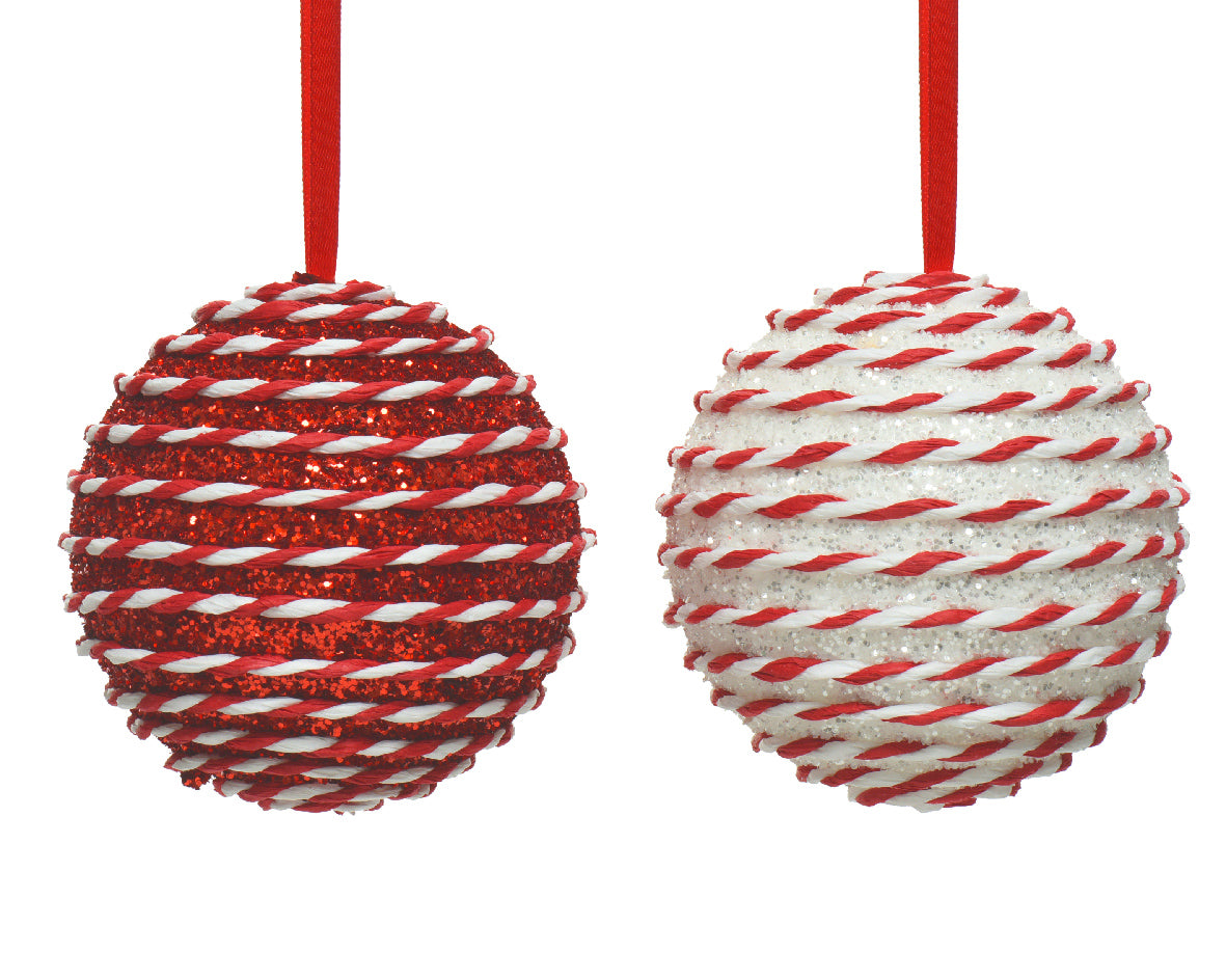 Palla di Natale Lolly Pop decorazione natalizia da 10 cm con nastro rosso per albero - DeMatteis.it