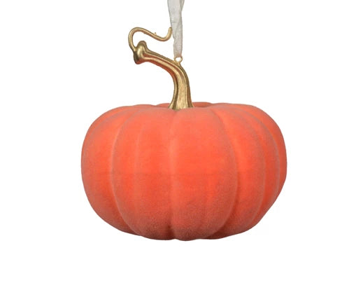 Pendente Zucca Arancione Decoro Velluto 9,5x9,5x9 Cm 1 Pz