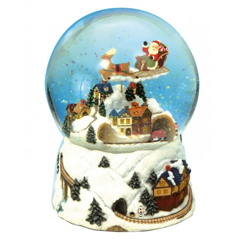 Carillon sfera di neve con slitta di Babbo Natale, oggetto decorativo natalizio musicale con paesaggio invernale - DeMatteis.it