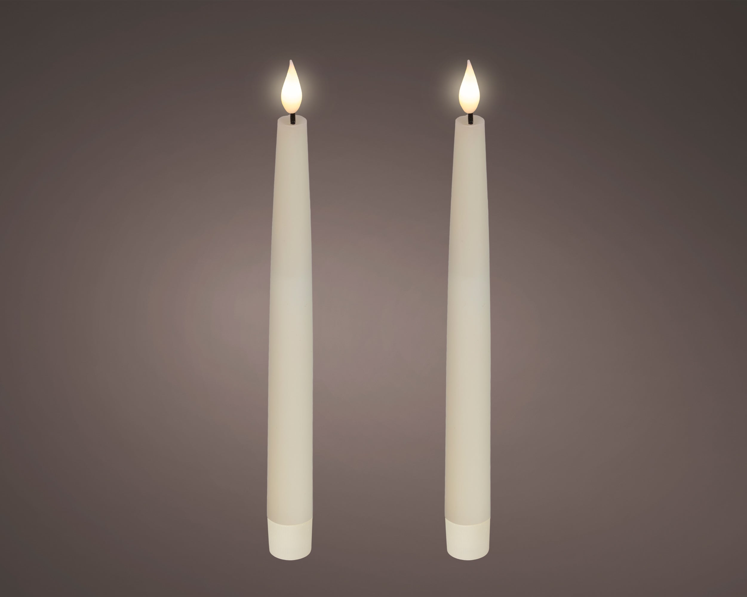 Set 2 Candele Batteria Fiamma Movimento Crema D 2,2 X 24,5 Cm