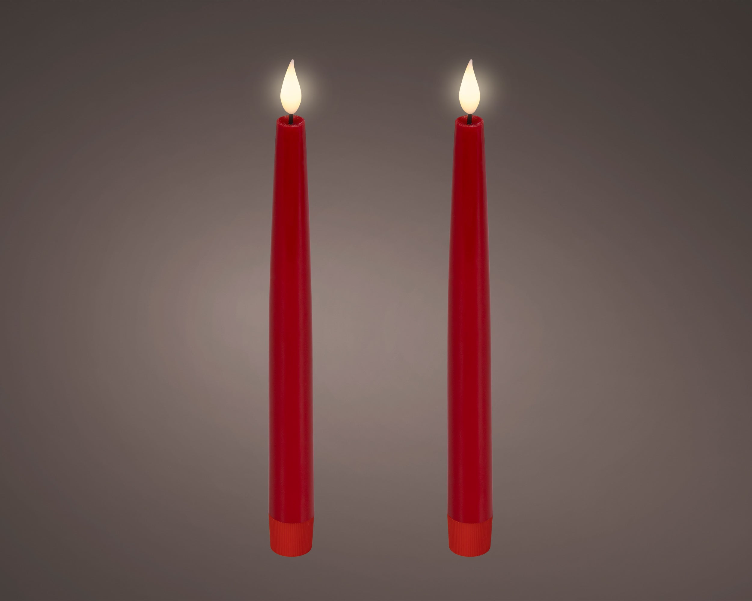 Set 2 Candele Batteria Fiamma Movimento Rossa D 2,2 X 24,5 Cm