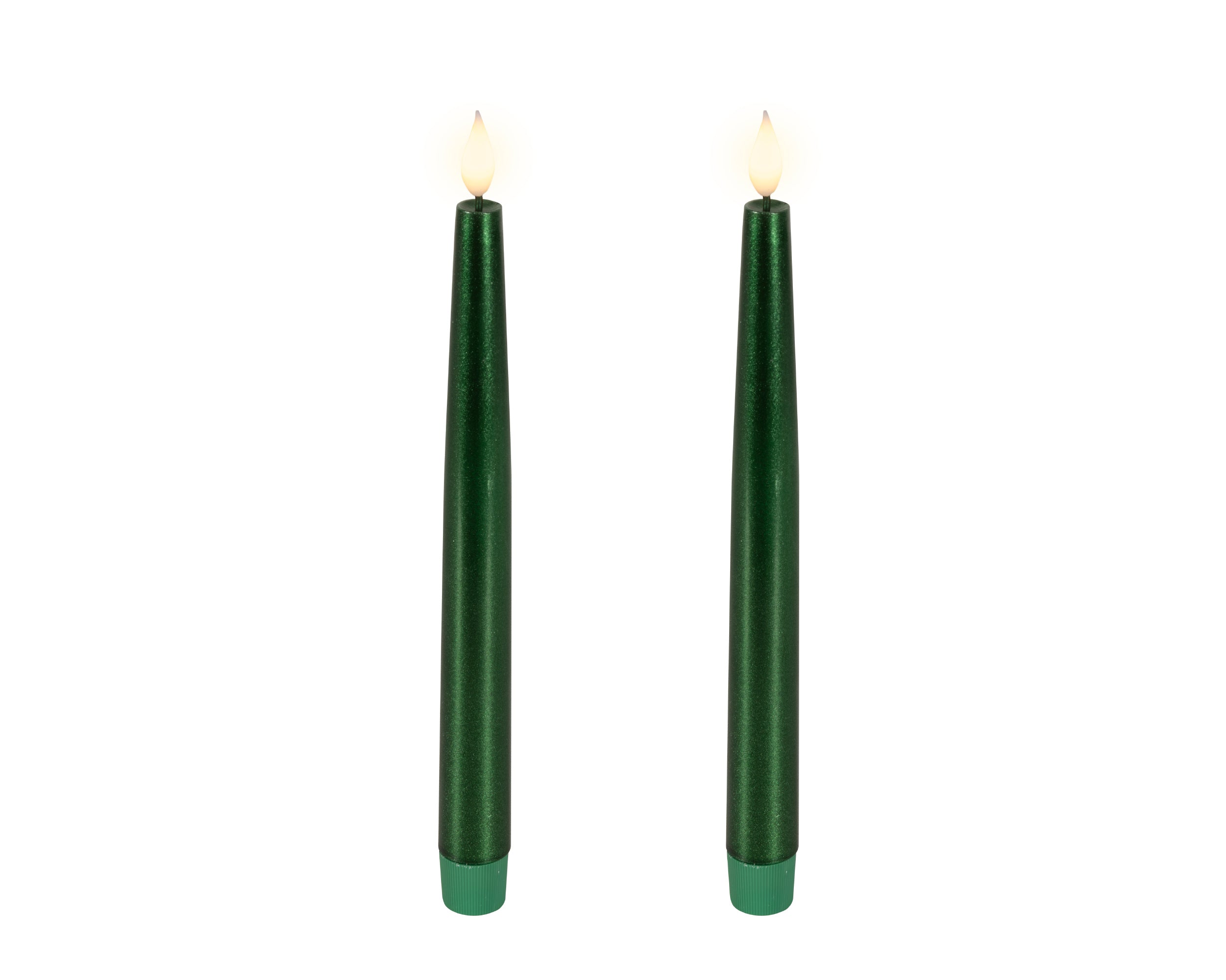 Set 2 Candele Batteria Fiamma Movimento Verde D 2,2 X 24,5 Cm