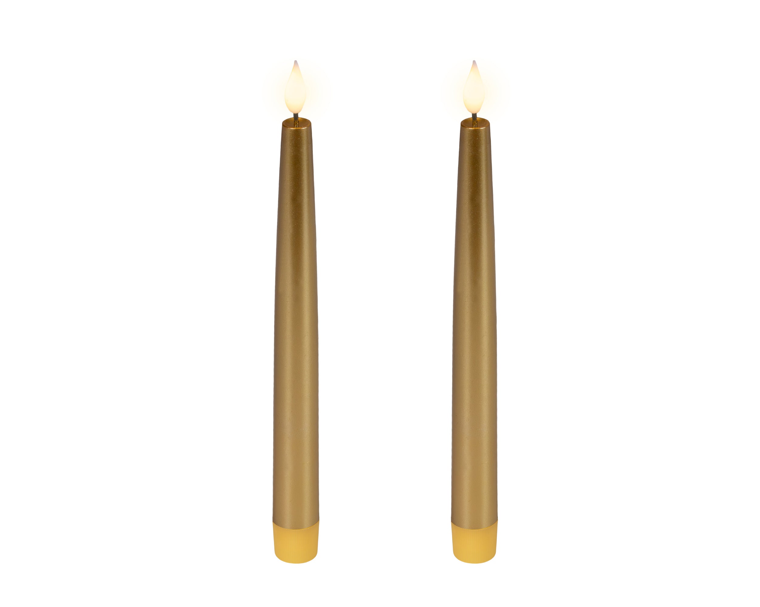Set 2 Candele Batteria Fiamma Movimento Oro D 2,2 X 24,5 Cm