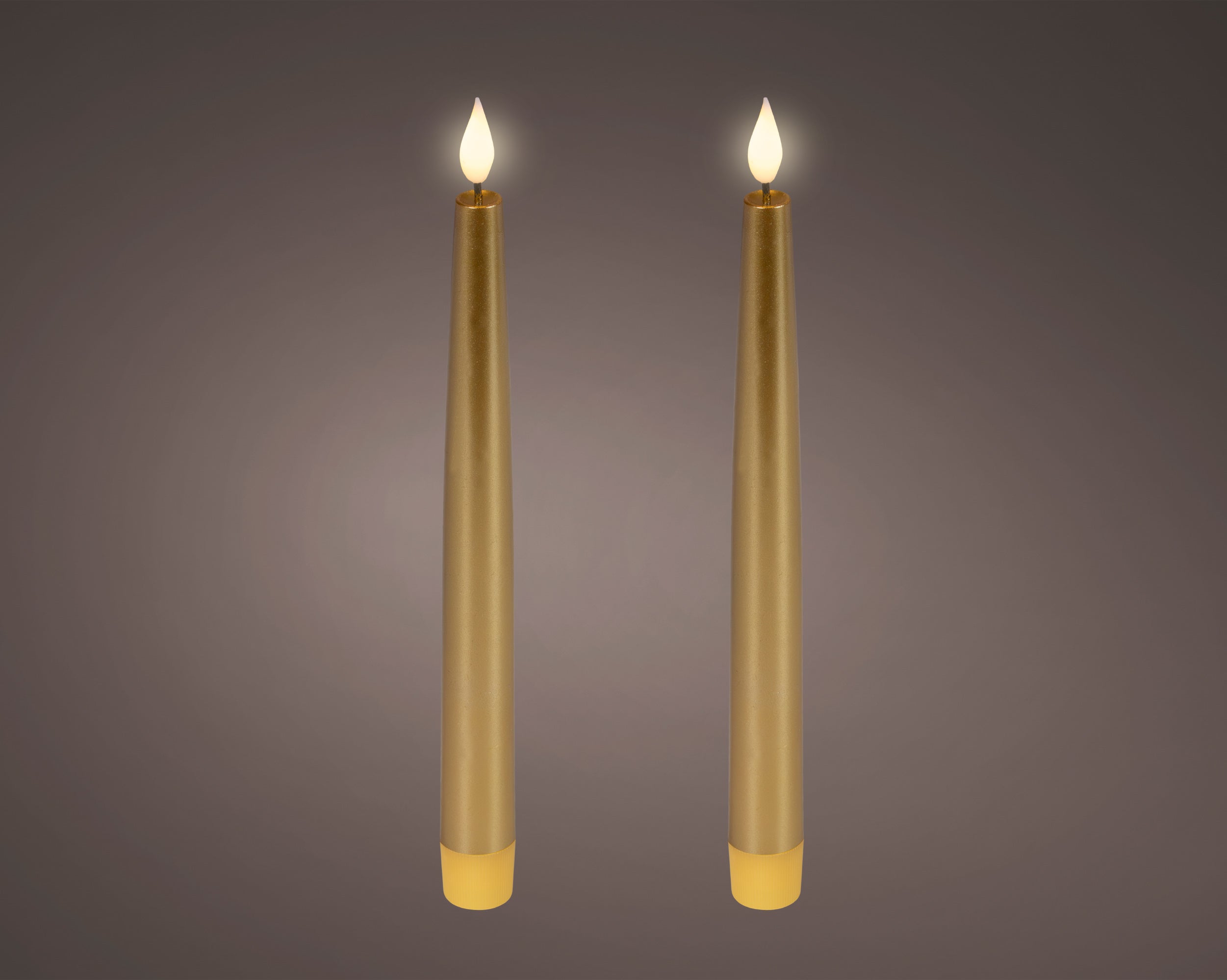 Set 2 Candele Batteria Fiamma Movimento Oro D 2,2 X 24,5 Cm