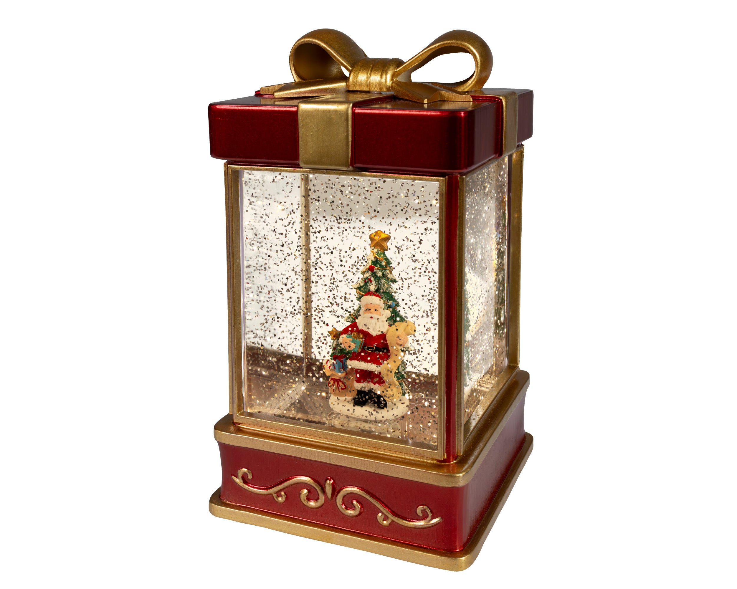 Regalo Con Babbo Natale Led Warm White 13x13x24 Cm