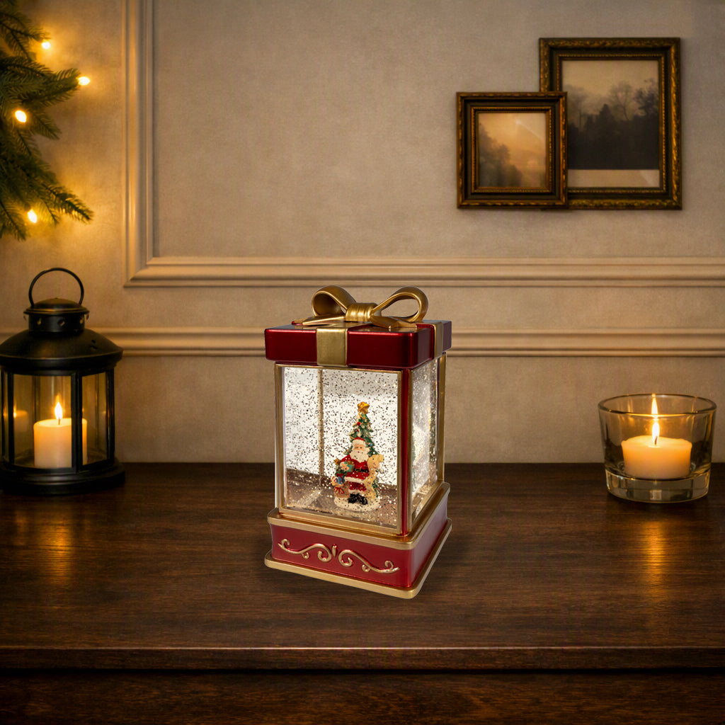 Regalo Con Babbo Natale Led Warm White 13x13x24 Cm