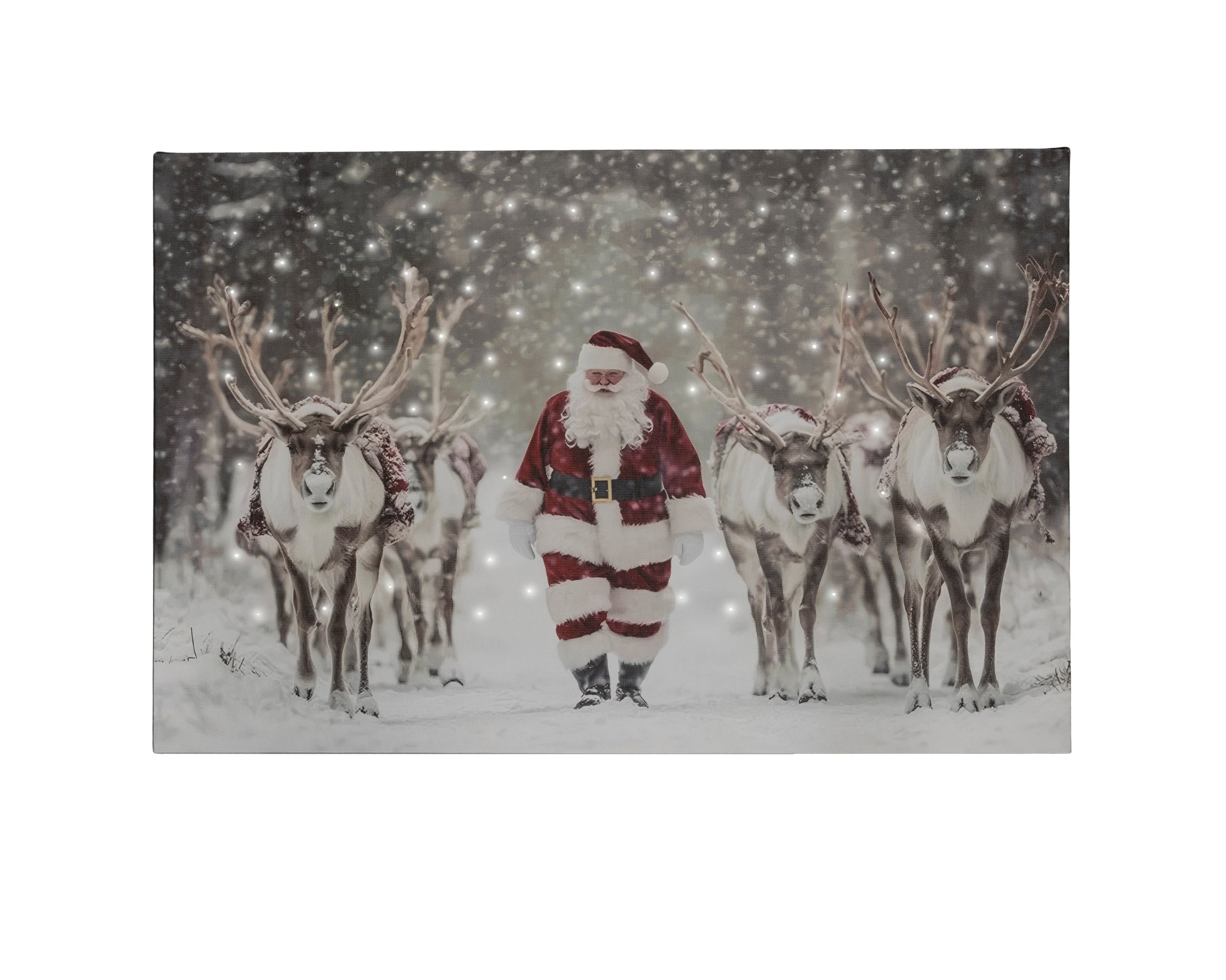 Quadro Luminoso Babbo Con Renne 58x38 Cm